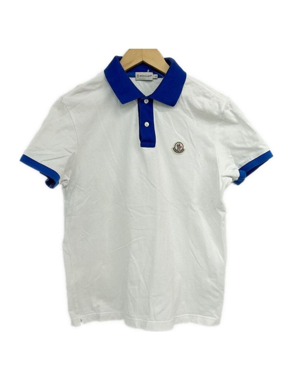 Moncler Short Sleeve Polo Shirt White Blue Accent Logo L